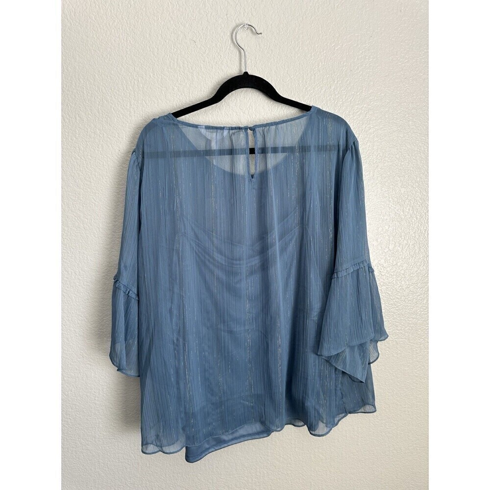 Lauren Conrad Rendez Blouse Women's Size 4x Flutter Sleeve Blue Lightweight - Picture 2 of 8